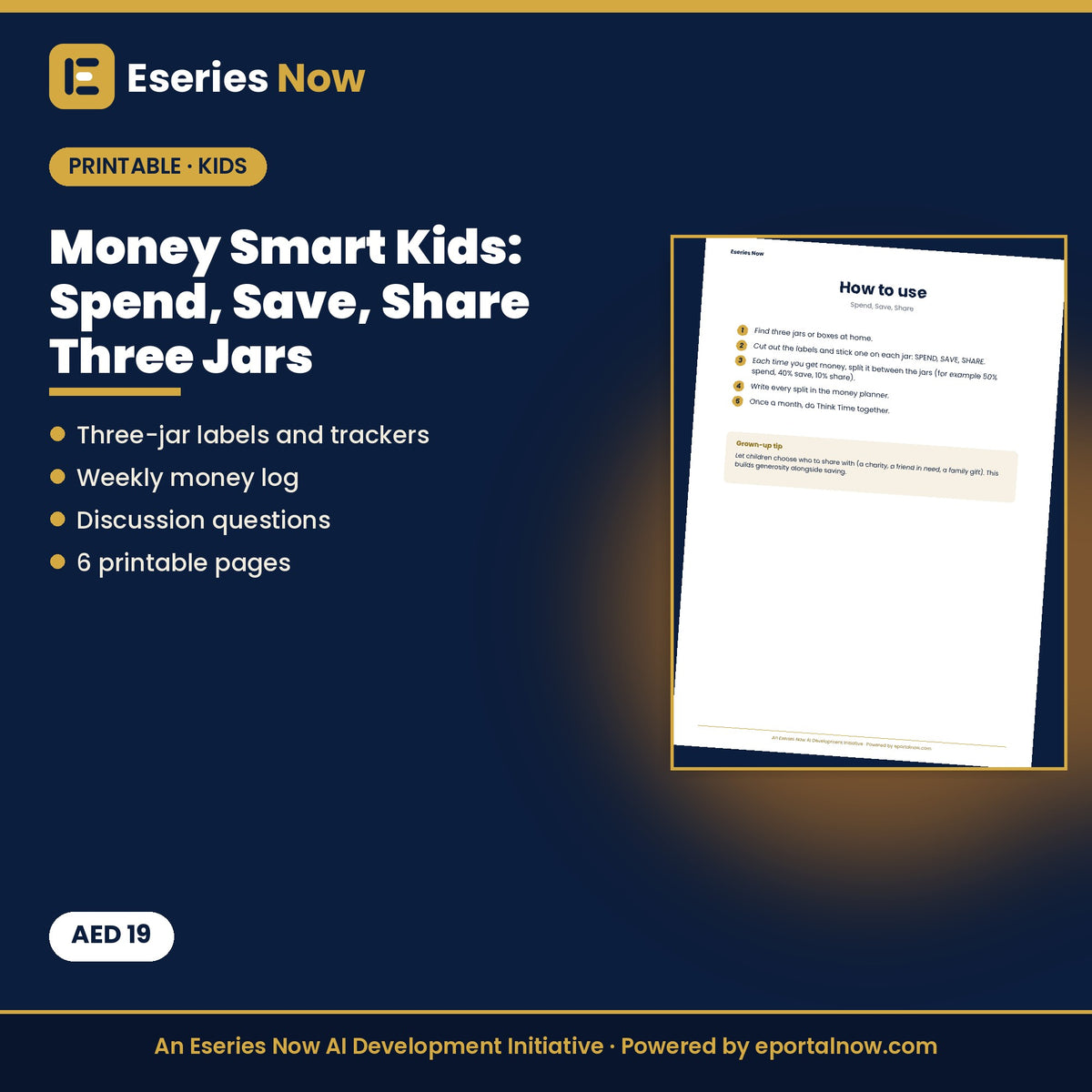 Money Smart Kids: Spend, Save, Share Three Jars (Printable PDF) by Eseries Now