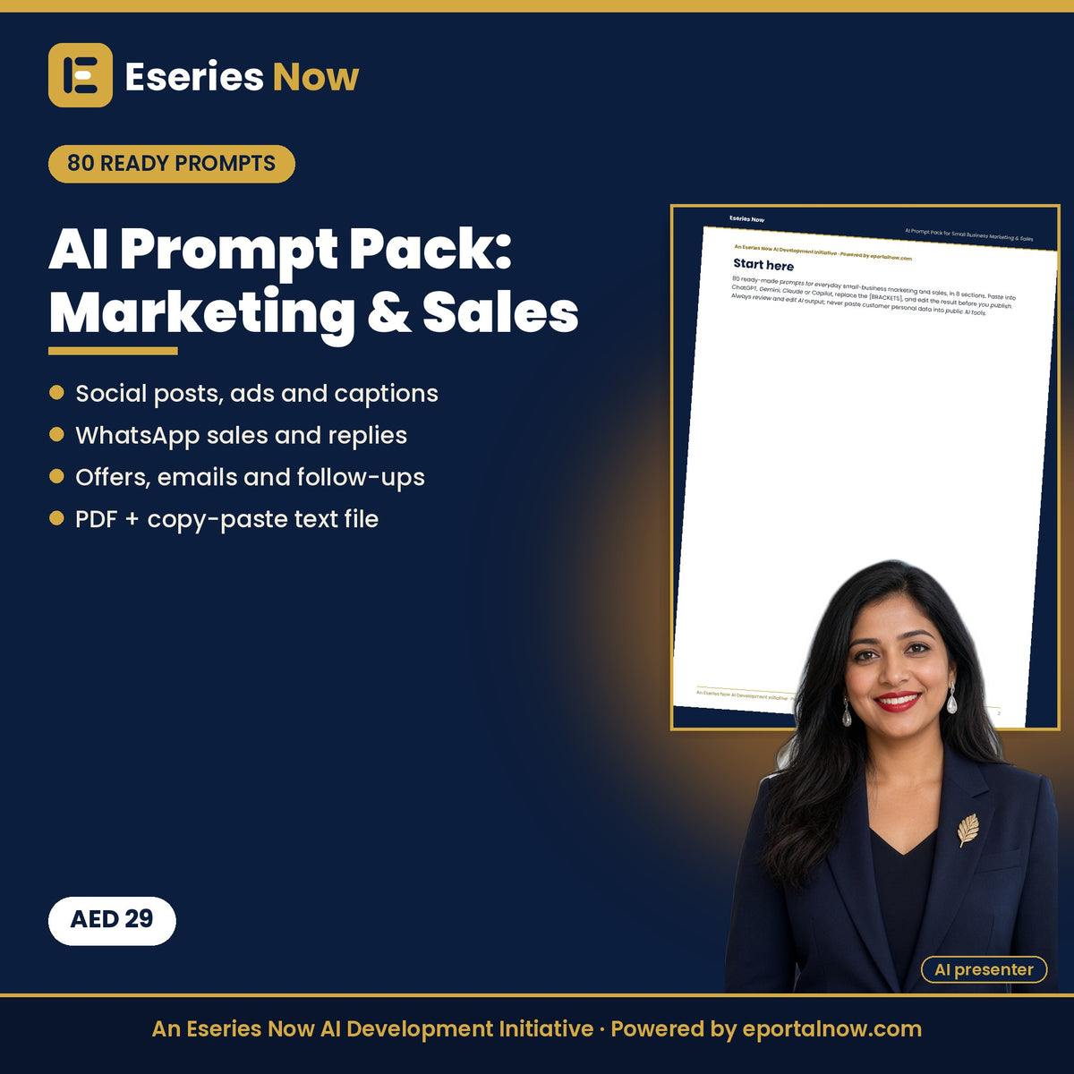 AI Prompt Pack for Small Business Marketing & Sales (80 Prompts) by Eseries Now