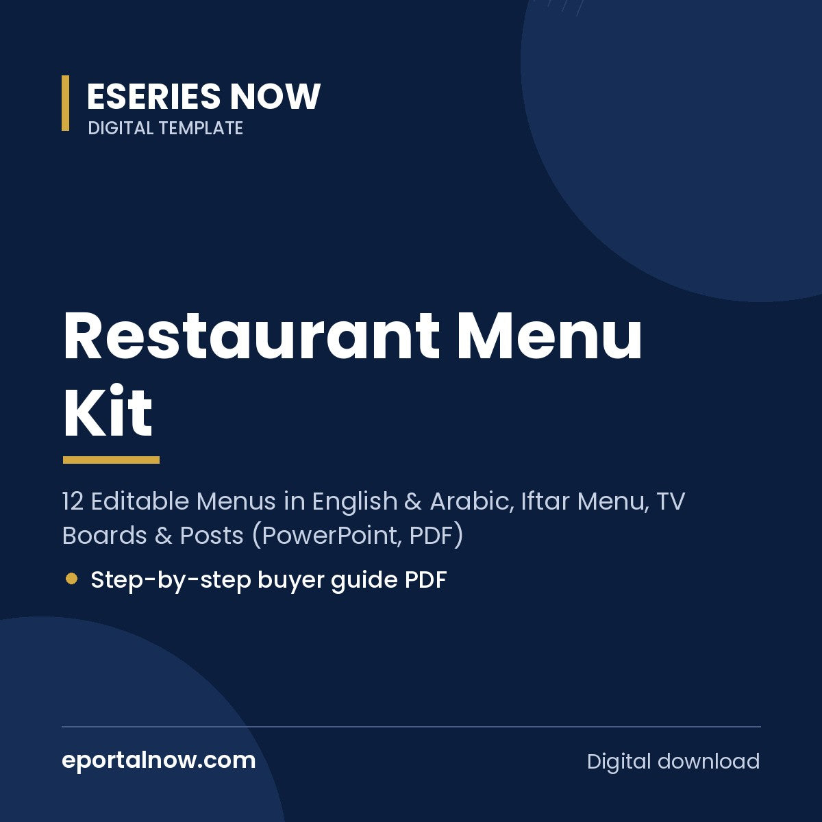 Restaurant Menu Kit: 12 Editable Menus in English & Arabic, Iftar Menu, TV Boards & Posts (PowerPoint, PDF) | Eseries Now