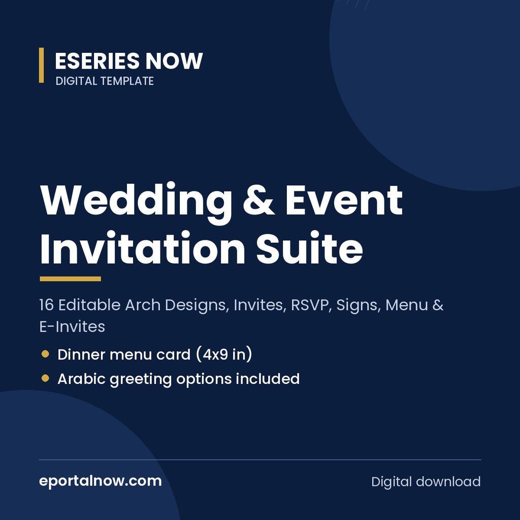 Wedding & Event Invitation Suite: 16 Editable Arch Designs, Invites, RSVP, Signs, Menu & E-Invites | Eseries Now