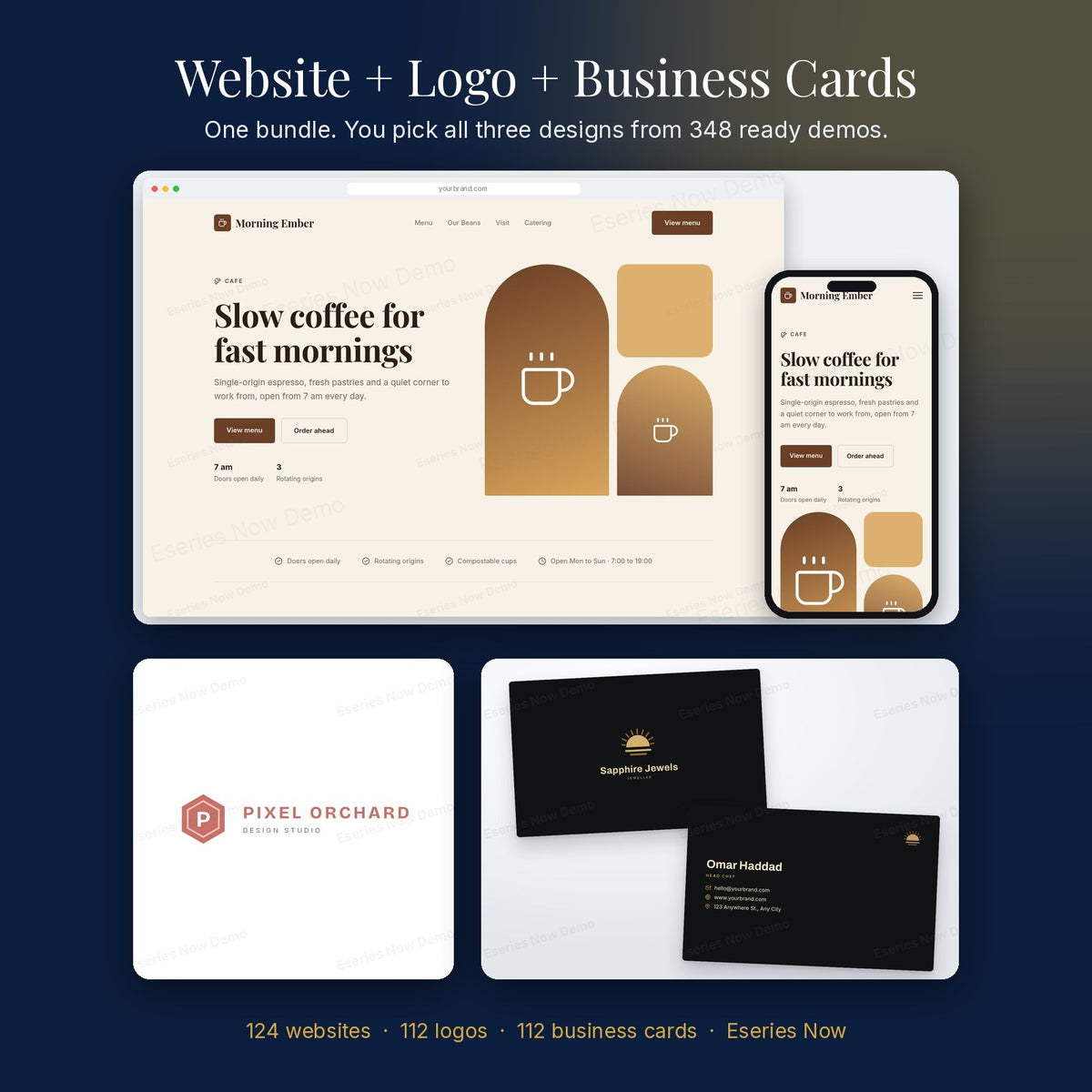 Website + Logo + Business Cards Bundle by Eseries Now: pick one website, logo and business card design