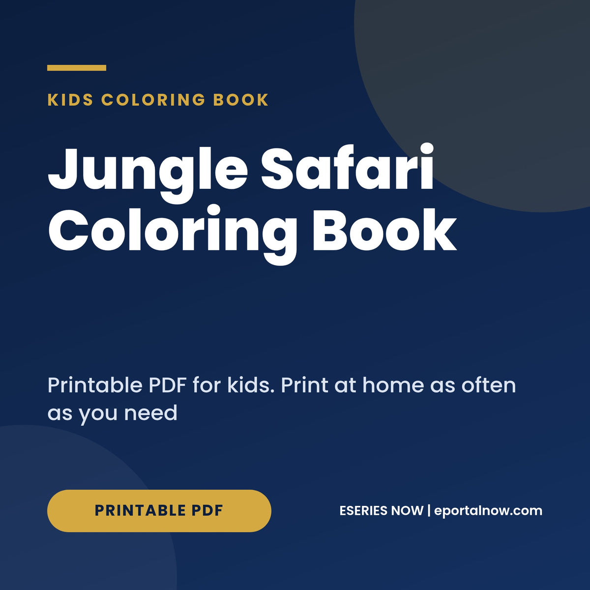 Jungle Safari Coloring Book, cover image, Eseries Now