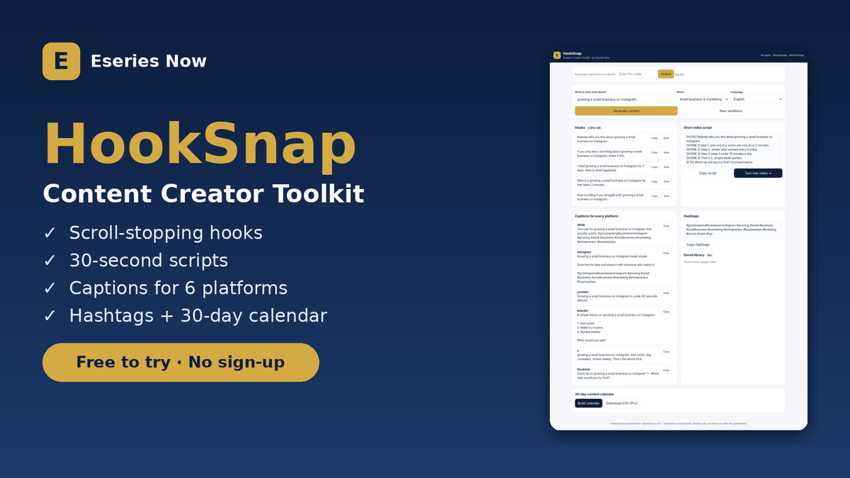 HookSnap content creator toolkit by Eseries Now