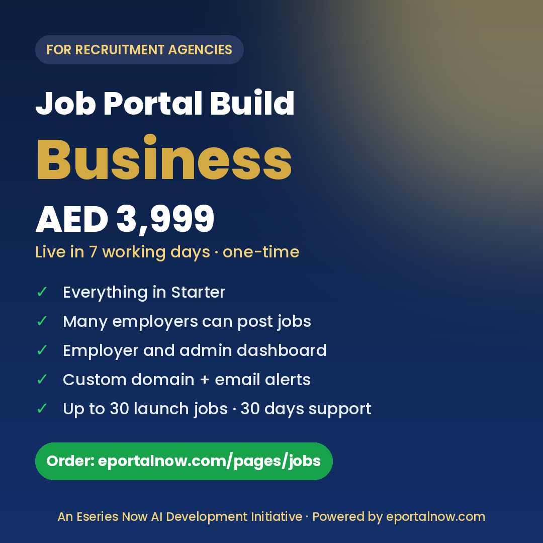 Job Portal Build Business package, AED 3,999, live in 7 working days
