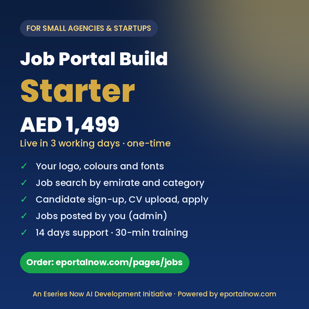 Job Portal Build Starter package, AED 1,499, live in 3 working days