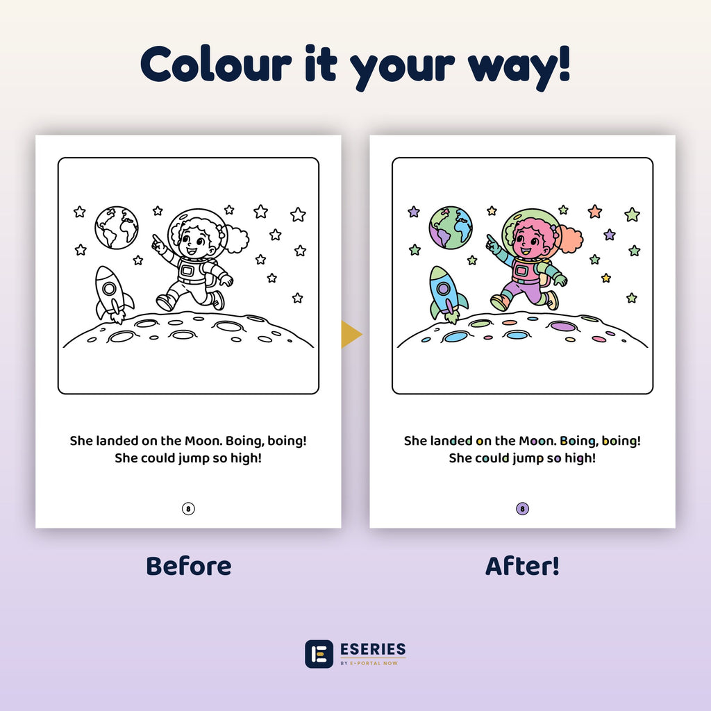 Layla's Space Trip: before and after colouring