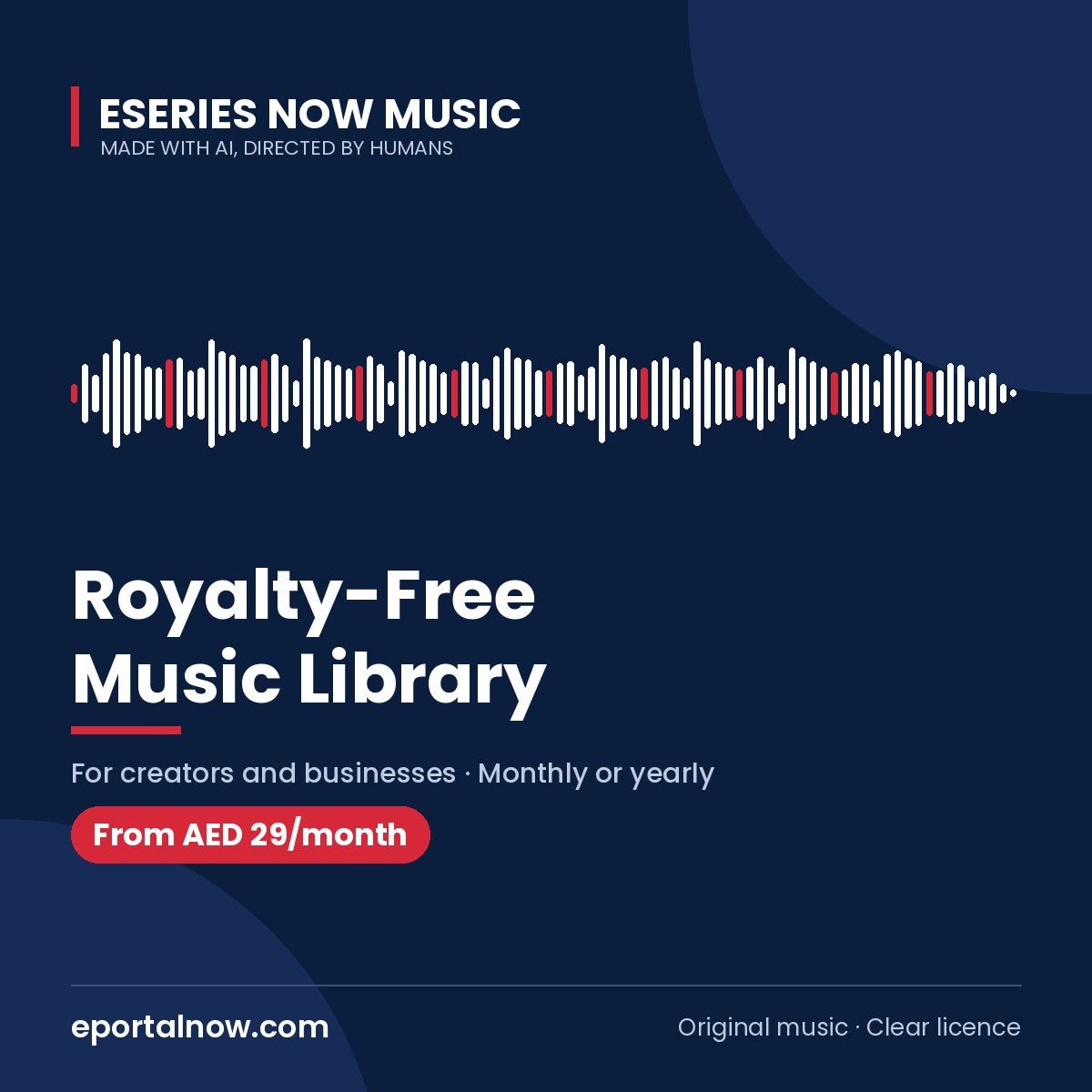 Royalty-free music library subscription by Eseries Now Music, from AED 29 a month