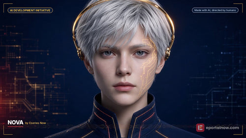 NOVA by Eseries Now, an AI-generated virtual singer (made with AI), demo frame with watermark