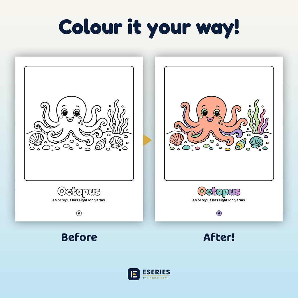 Ocean Friends: before and after colouring