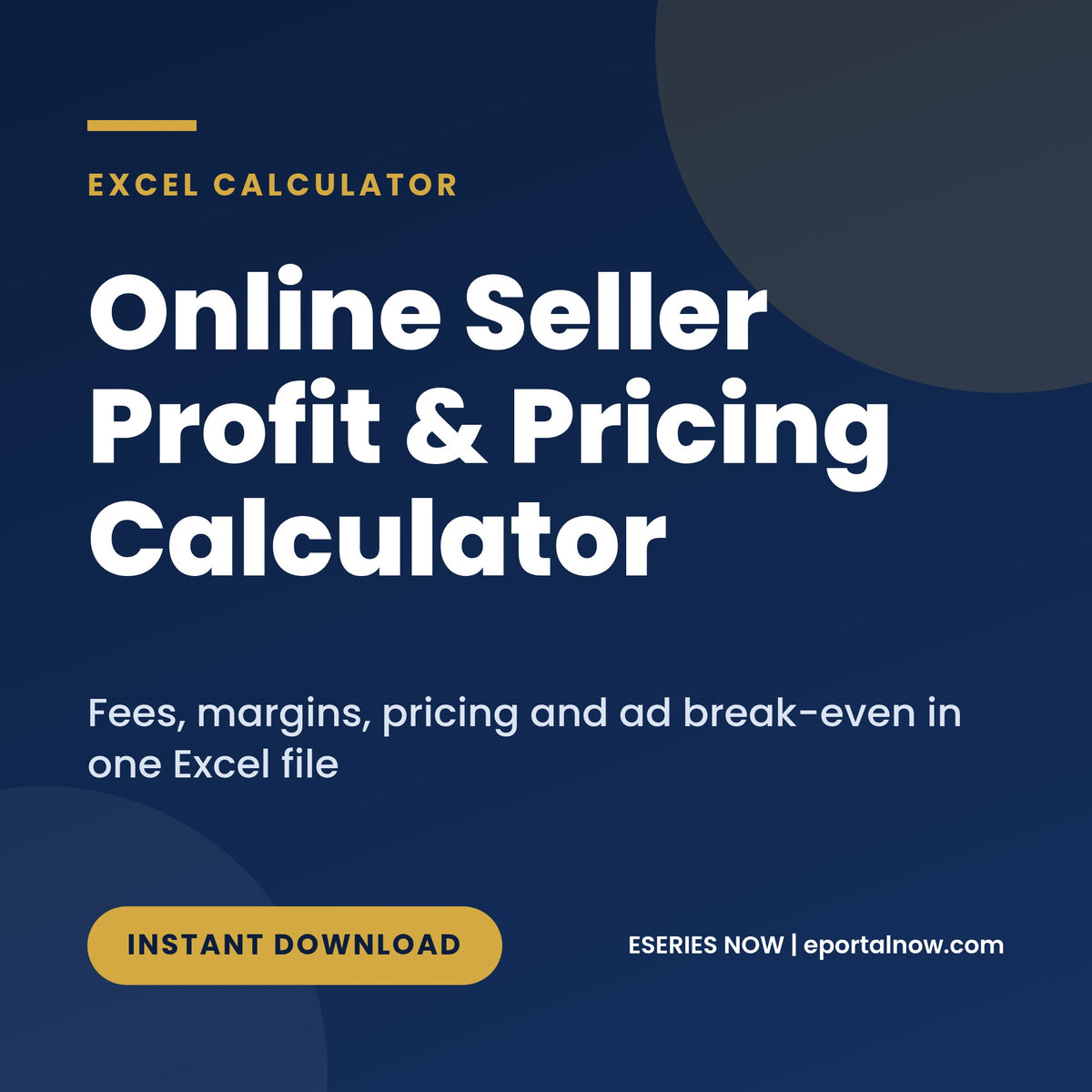 Online Seller Profit and Pricing Calculator in Excel, cover image, Eseries Now