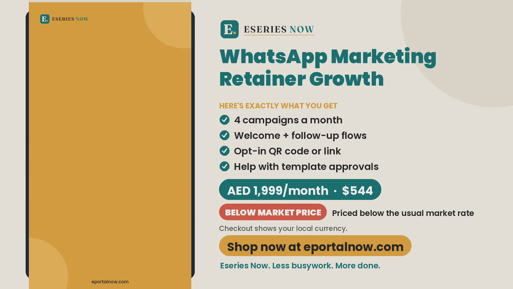 WhatsApp Marketing Retainer Growth demo video: what you get and price | Eseries Now