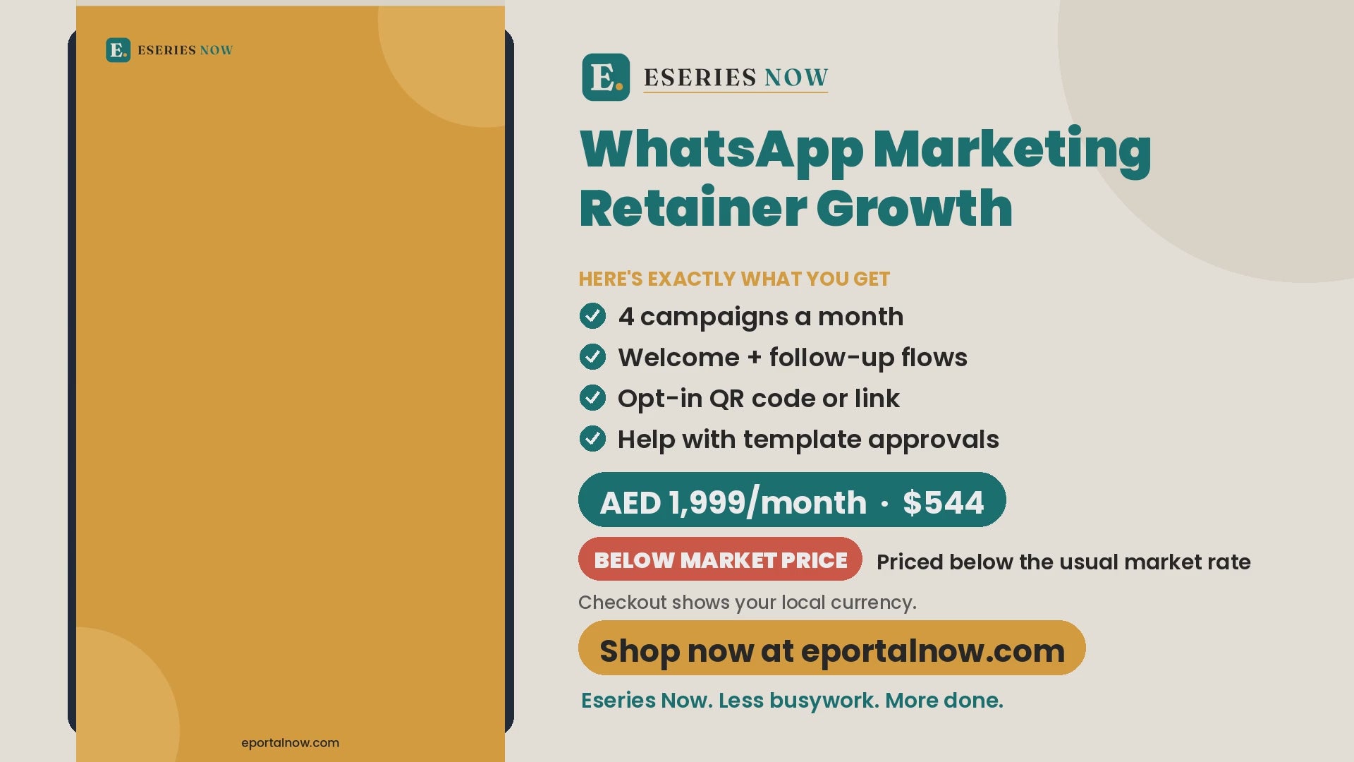 WhatsApp Marketing Retainer Growth demo video: what you get and price | Eseries Now