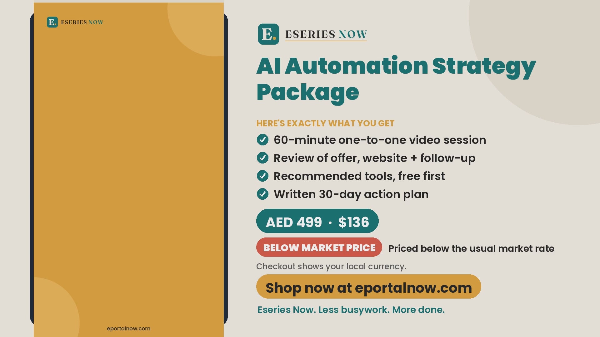 AI Automation Strategy Package demo video: what you get and price | Eseries Now