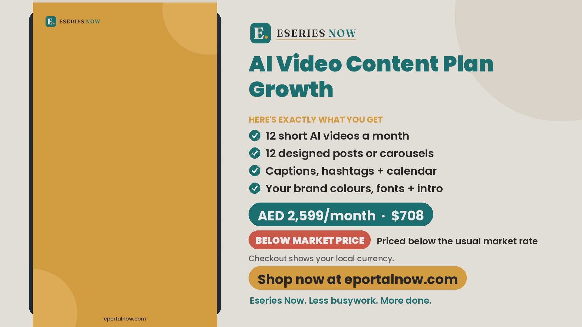 AI Video Content Plan Growth demo video: what you get and price | Eseries Now