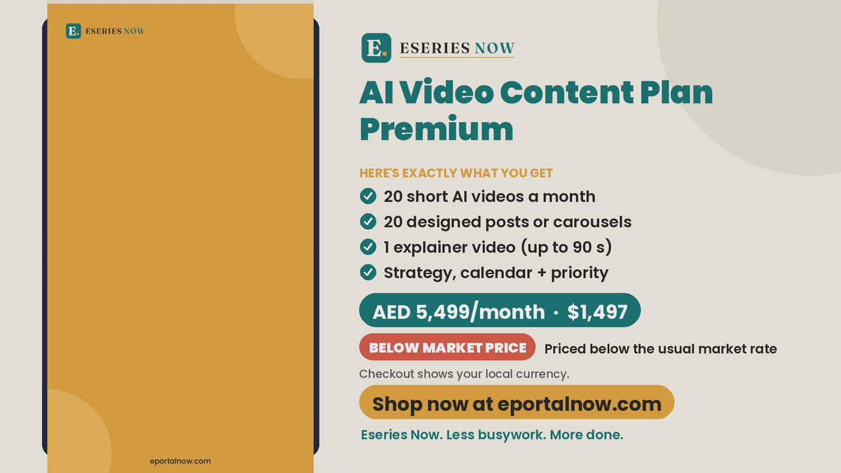 AI Video Content Plan Premium demo video: what you get and price | Eseries Now