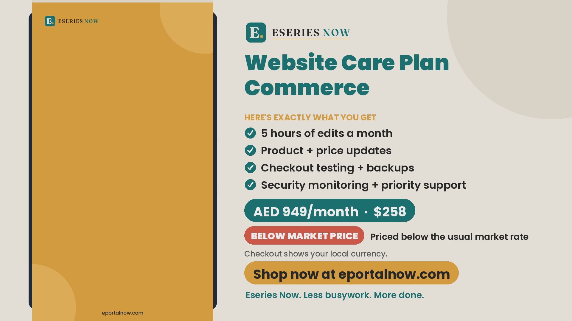 Website Care Plan Commerce demo video: what you get and price | Eseries Now