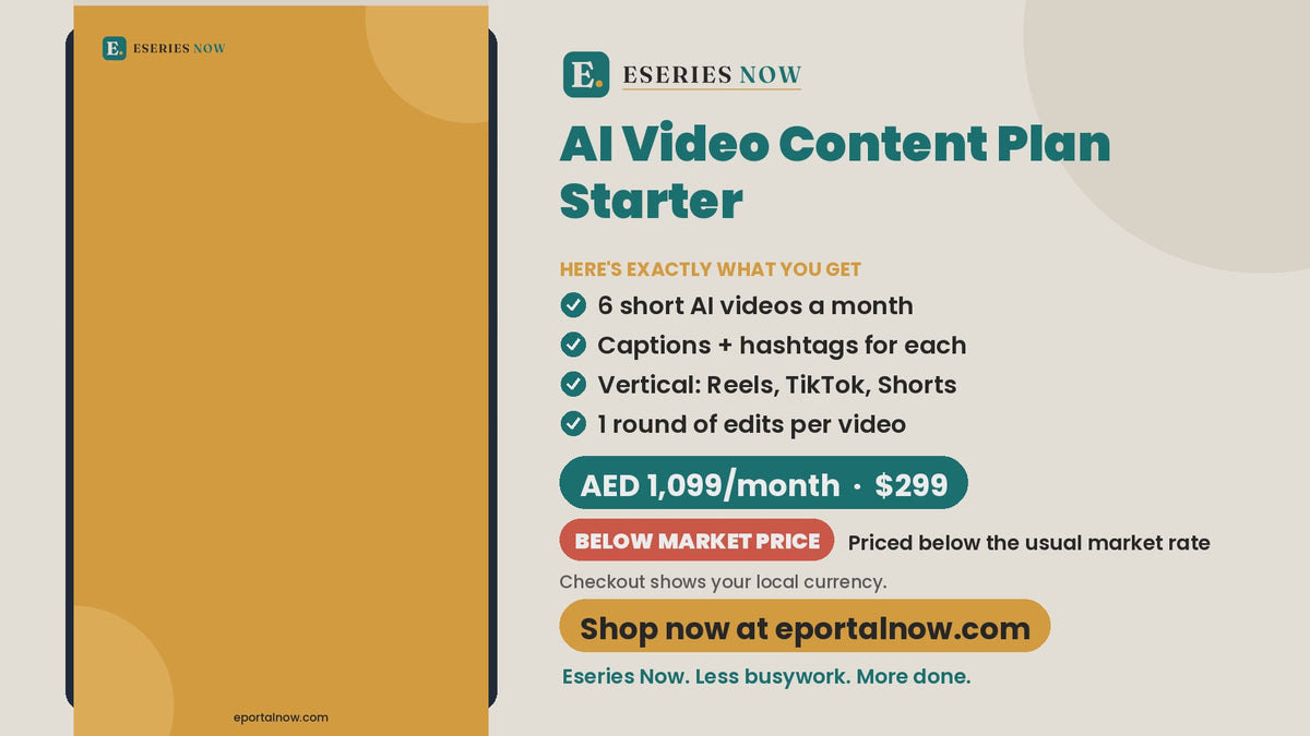 AI Video Content Plan Starter demo video: what you get and price | Eseries Now