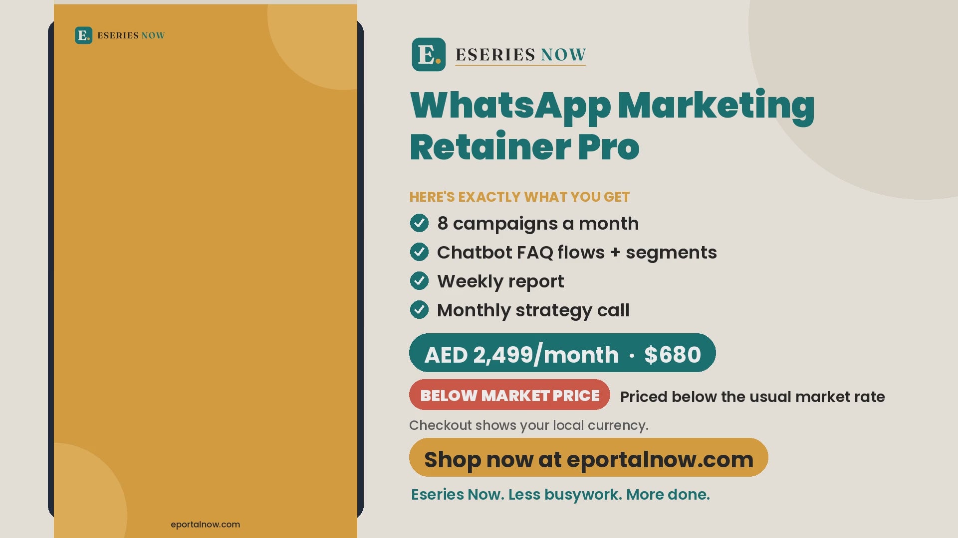 WhatsApp Marketing Retainer Pro demo video: what you get and price | Eseries Now