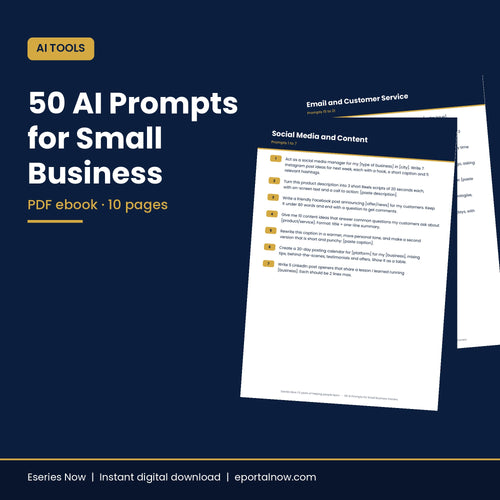 50 ChatGPT Prompts for Small Business (PDF) – cover image, Eseries Now