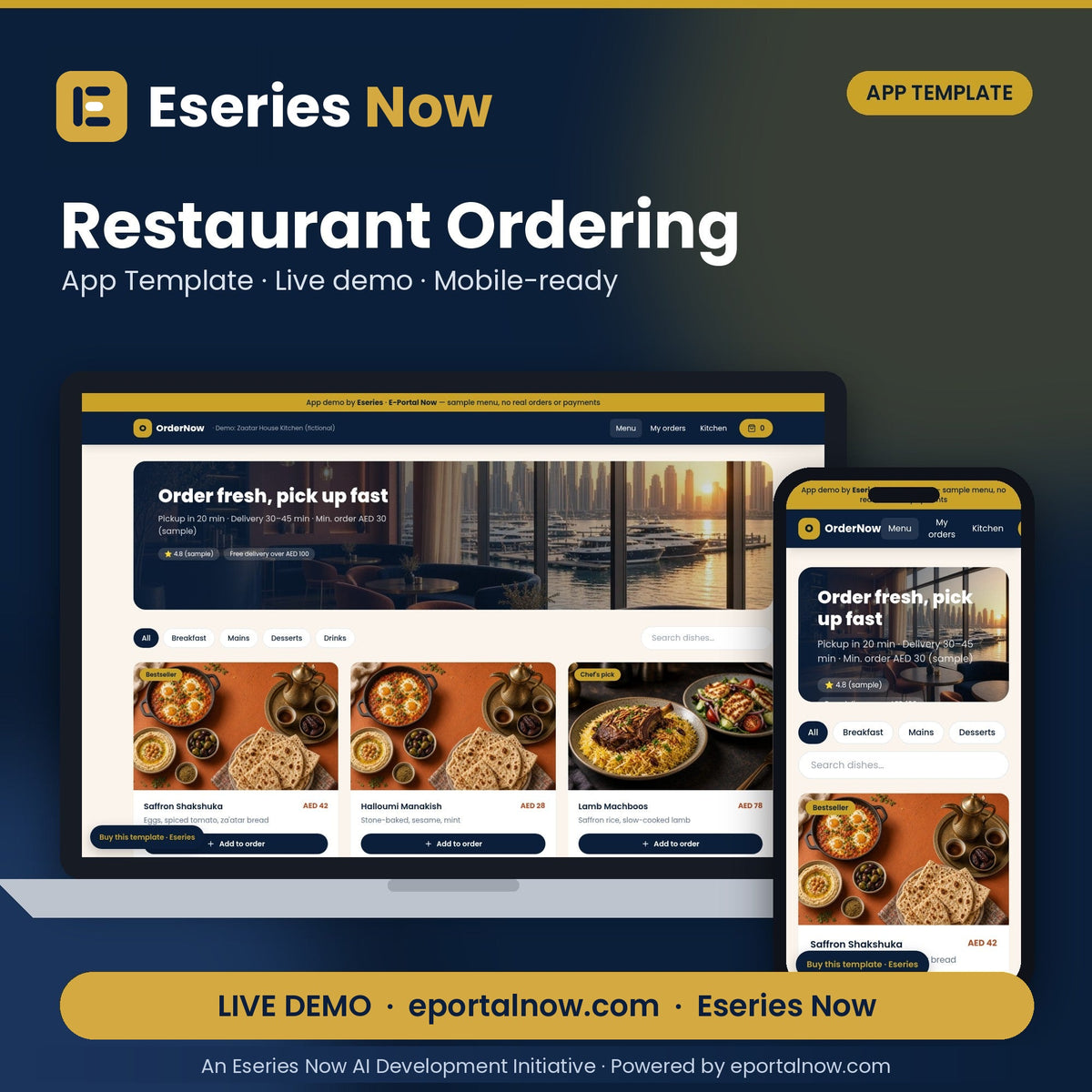 Restaurant Ordering App Template – cover image, Eseries Now