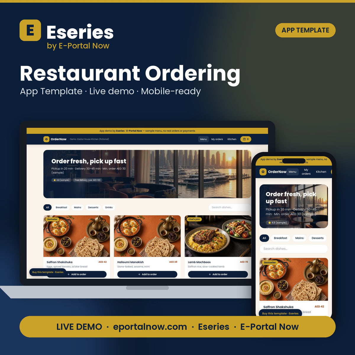 Restaurant Ordering App Template — Eseries cover — Eseries · E-Portal Now