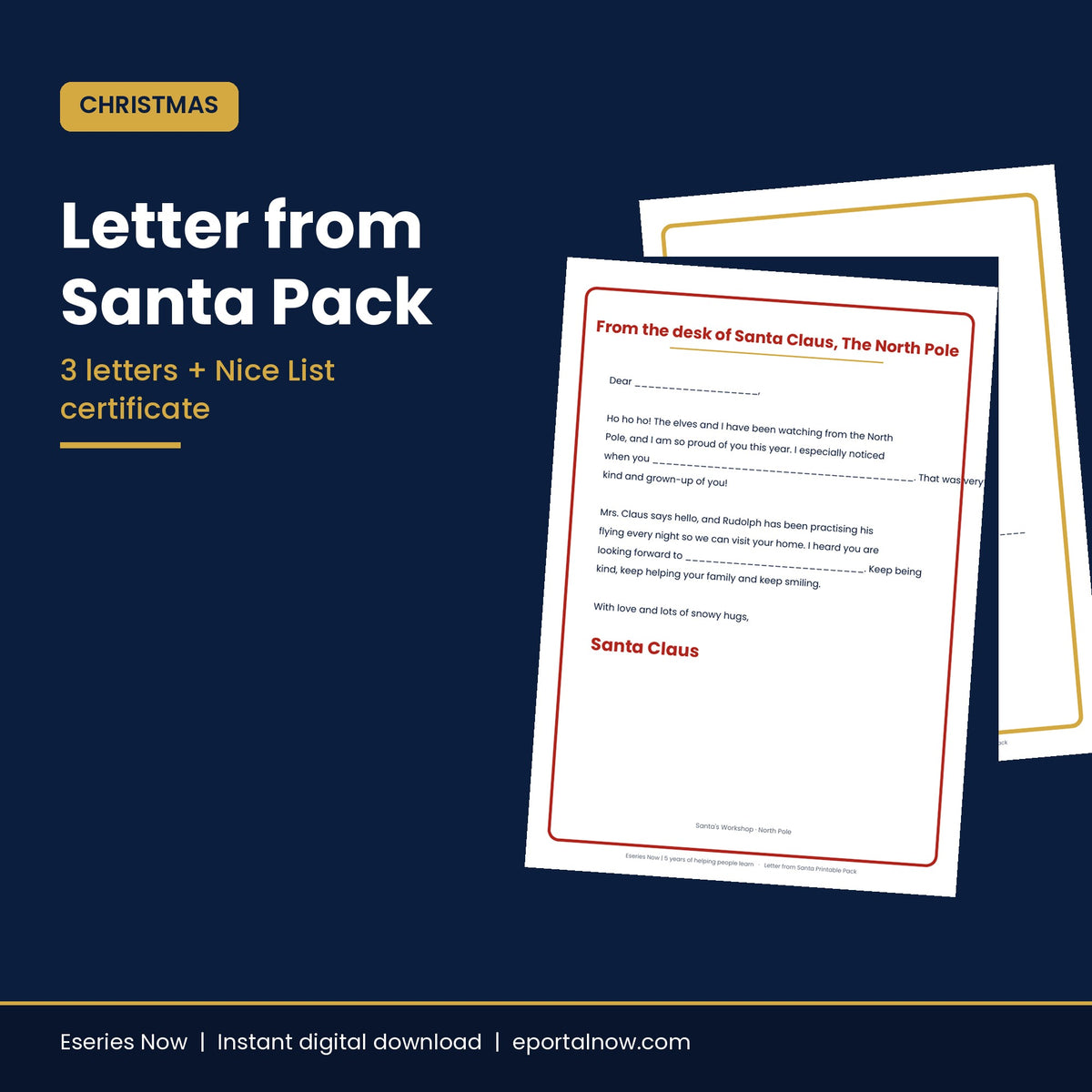 Letter from Santa Printable + Nice List – cover image, Eseries Now