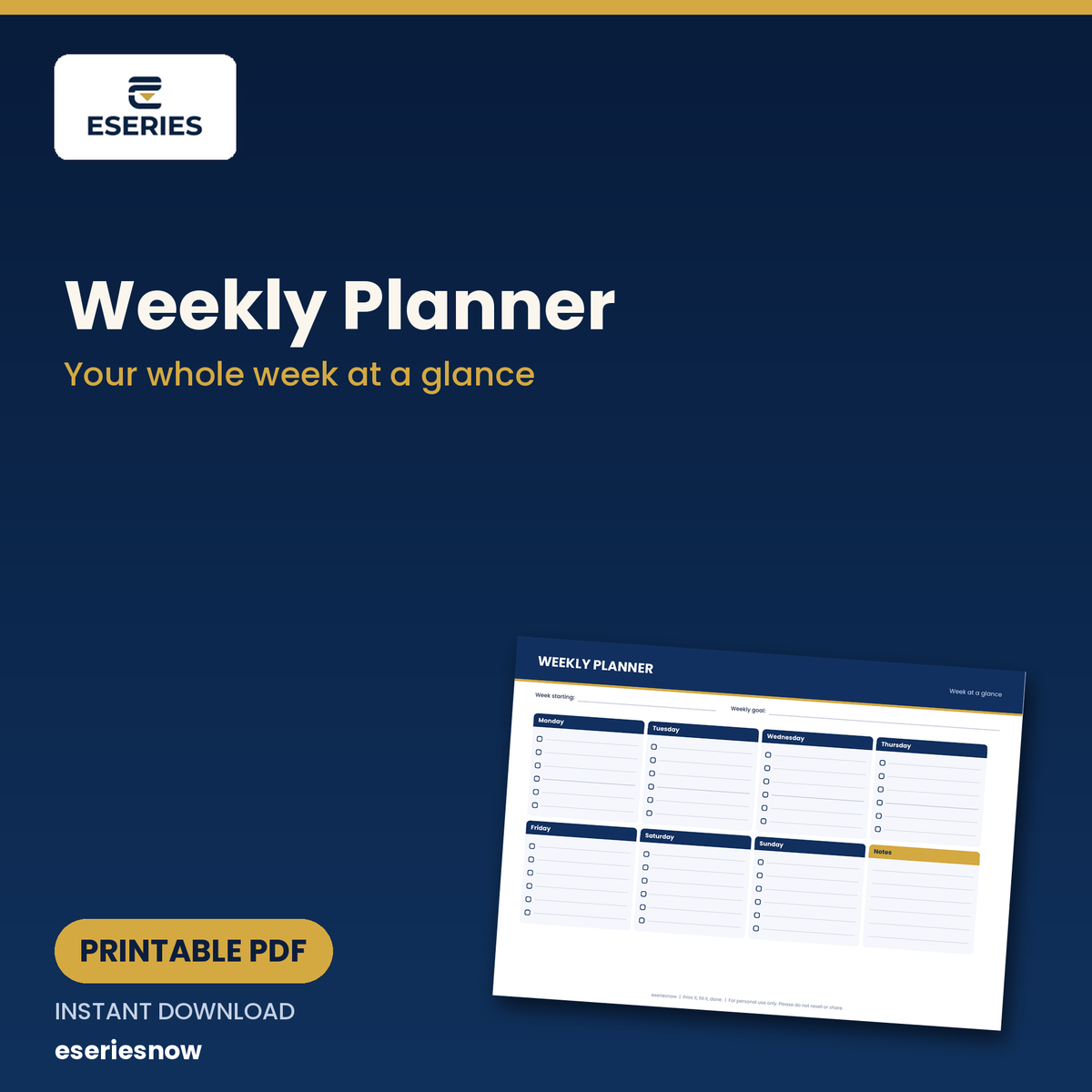 Weekly Planner printable PDF cover - Eseries